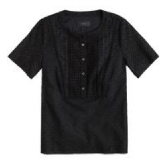 J. Crew black eyelet short sleeve tuxedo front top - Picture 2 of 8